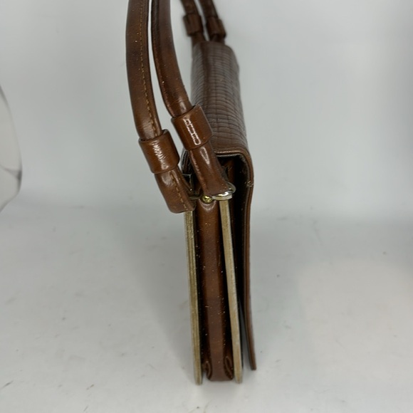 Vintage Classic Bag by Camel, Cognac Brown Faux Alligator Skin Finish - Picture 2 of 9